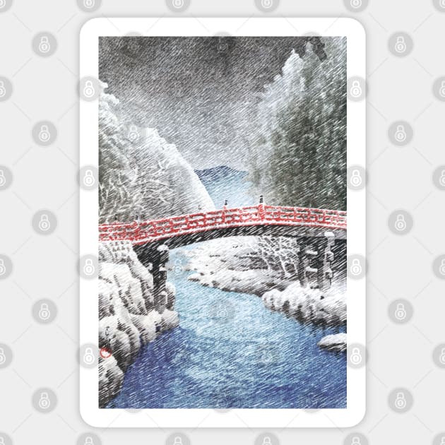 The Sacred Bridge at Nikko by Kawase Hasui Sticker by Takeda_Art